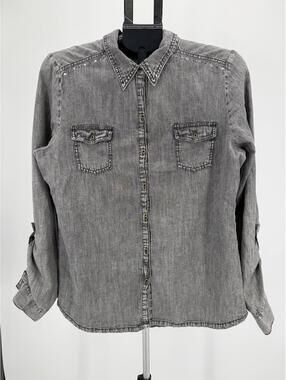 Vintage Lei Studded Black Denim Shirt Button-Up XL